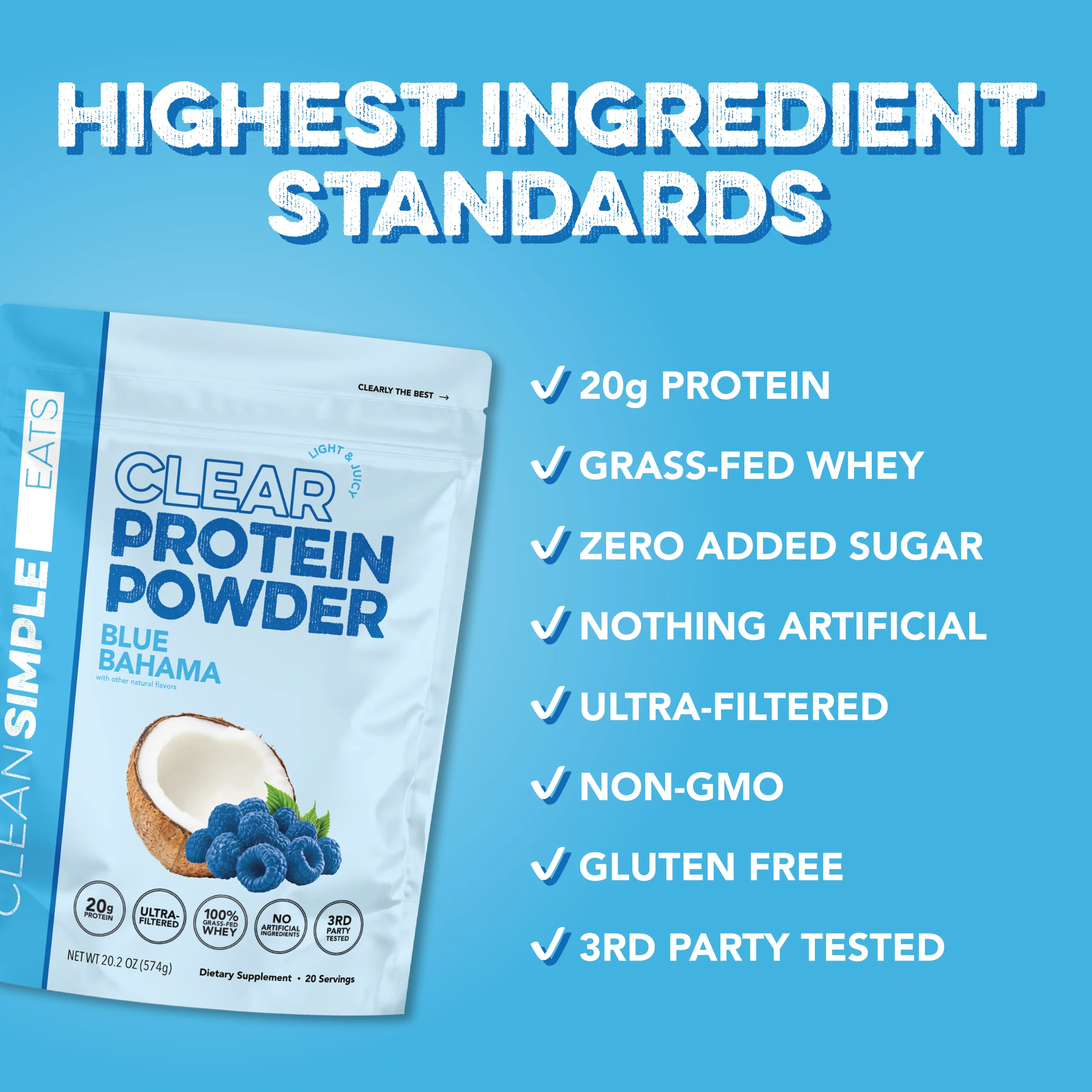 Clear Protein Powder: Blue Bahama (20 Serving) - Image 3
