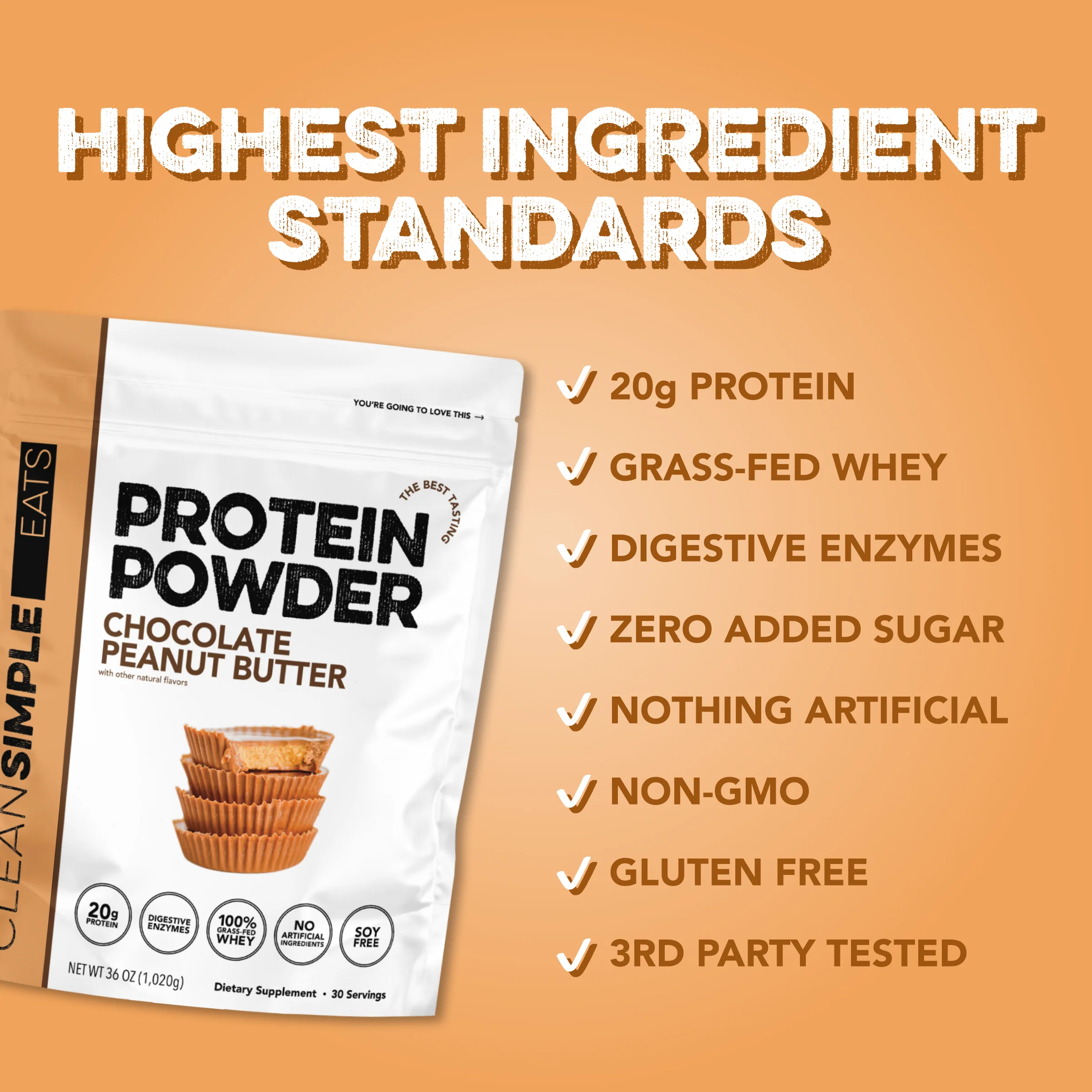 Protein Powder: Chocolate Peanut Butter (30 Serving Bag) - Image 3