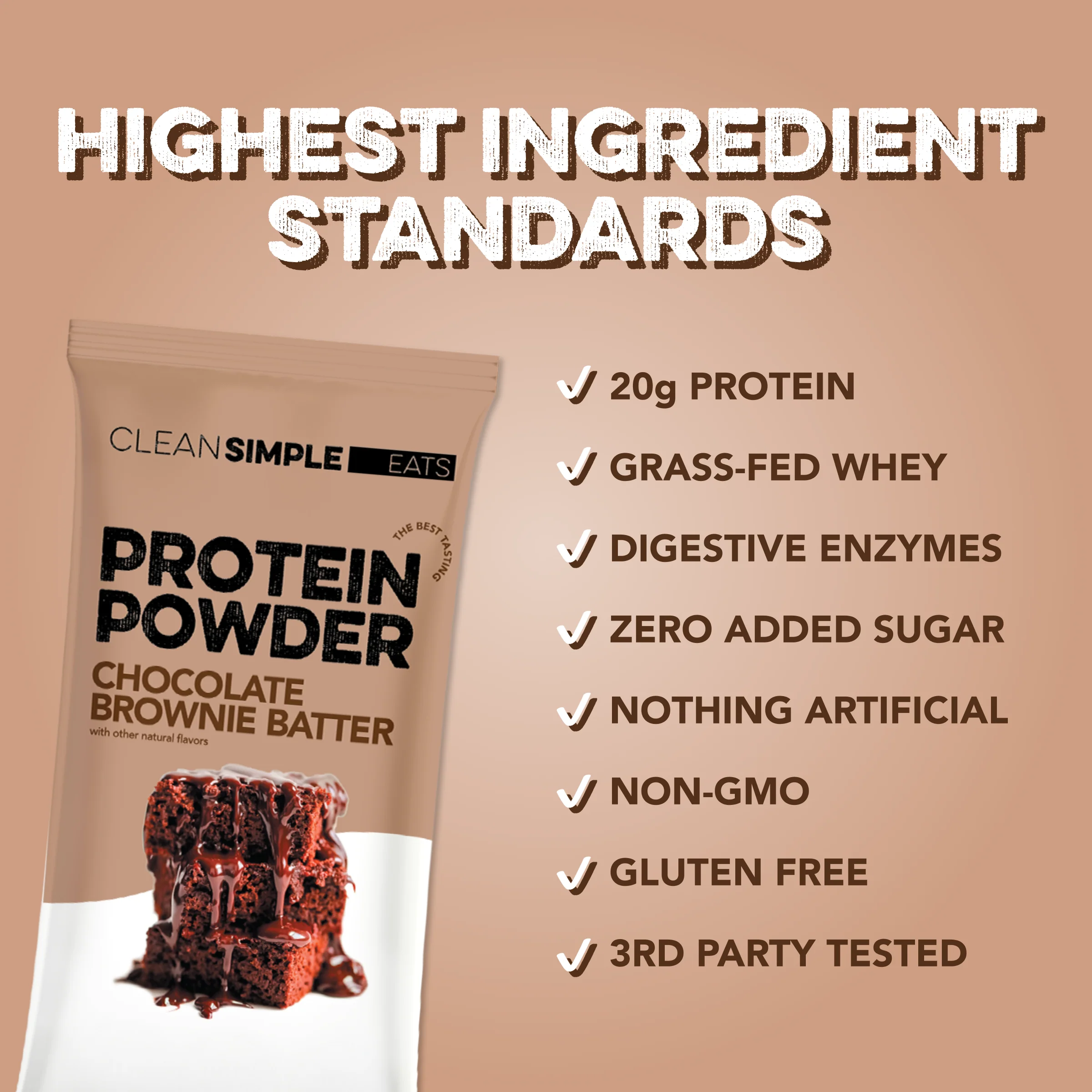 Protein Powder: Brownie Batter (10 Single Serving Stick Packs) - Image 3