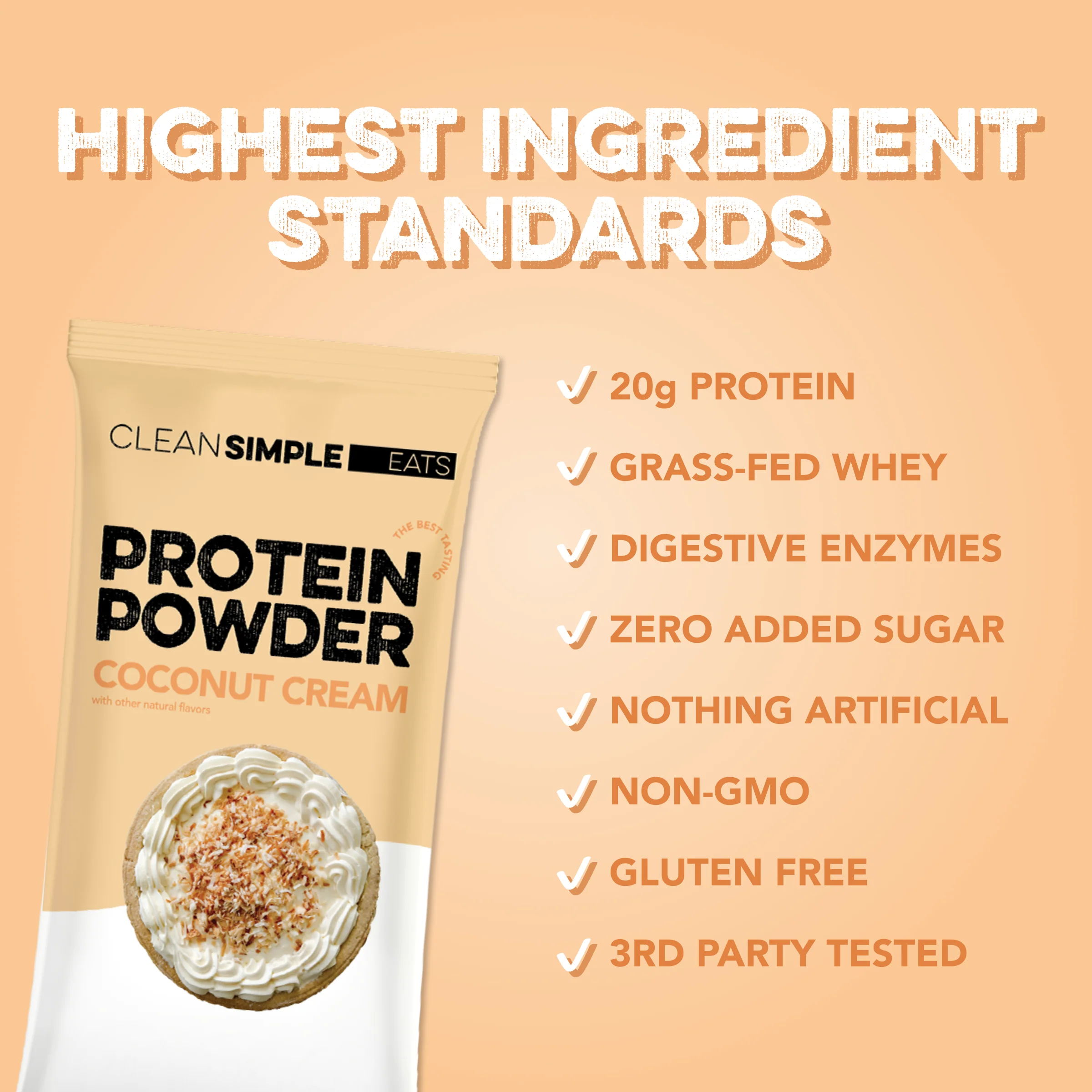 Protein Powder: Coconut Cream (10 Single Serving Stick Packs) - Image 3