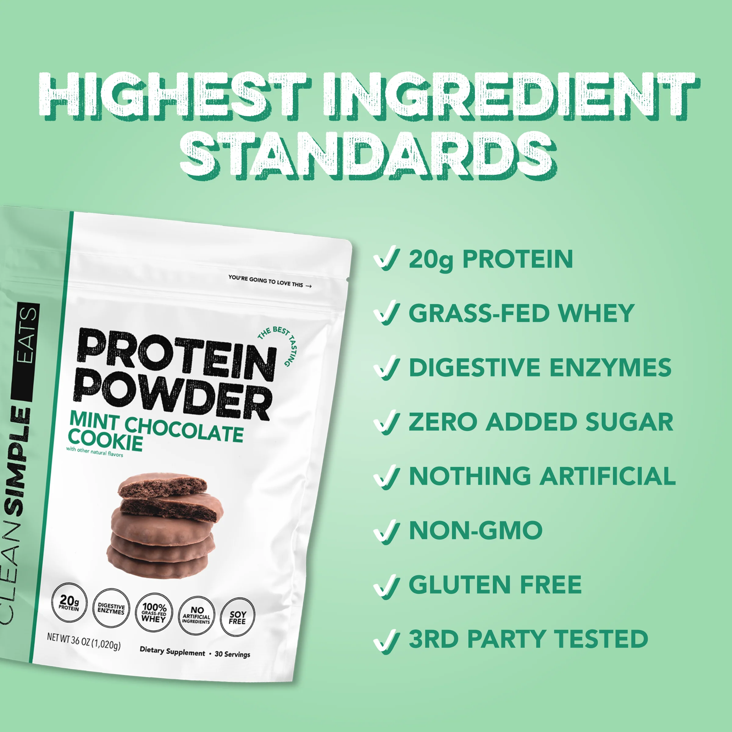 Protein Powder: Mint Chocolate Cookie (30 Serving Bag) - Image 3