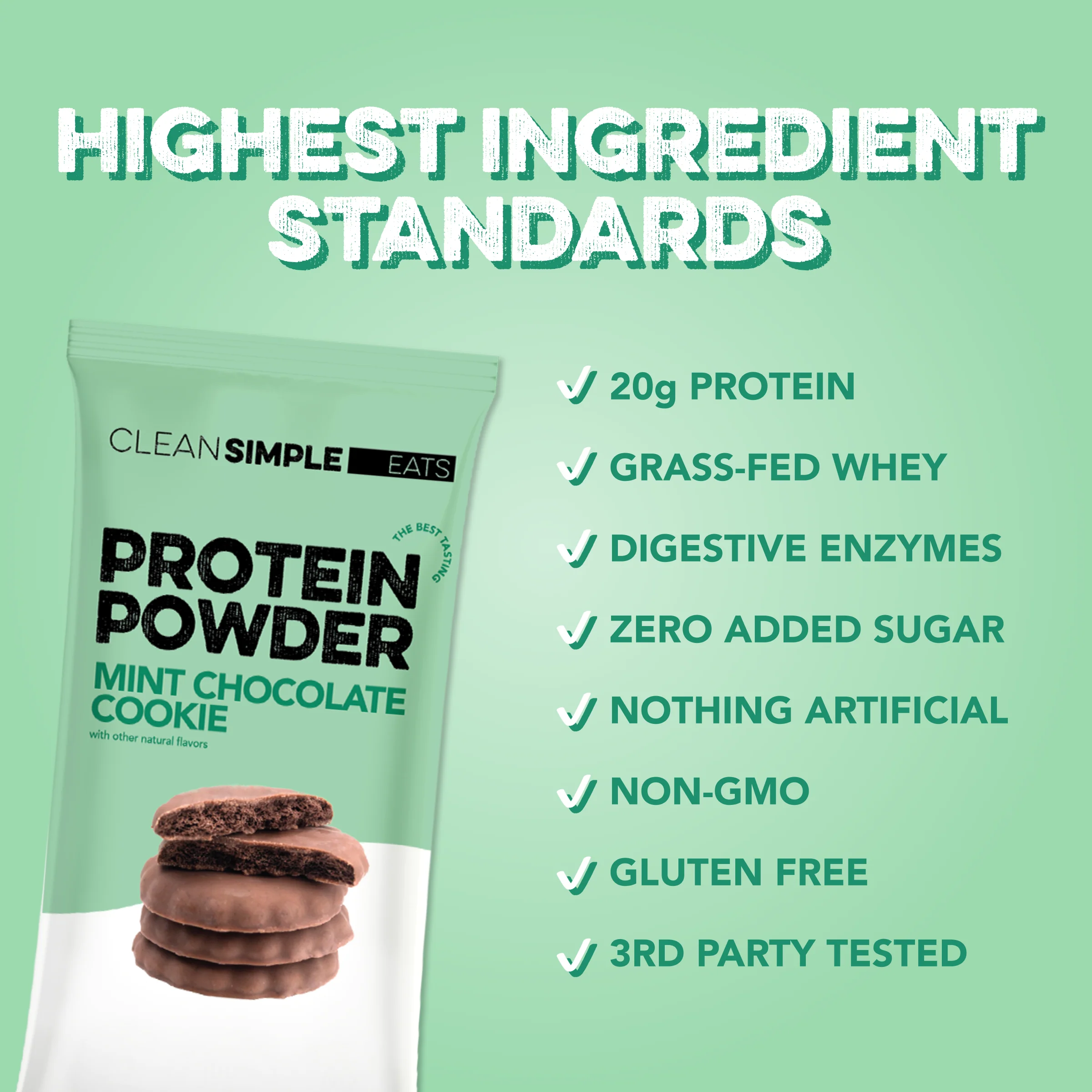 Protein Powder: Mint Chocolate Cookie (10 Single Serving Stick Packs) - Image 3